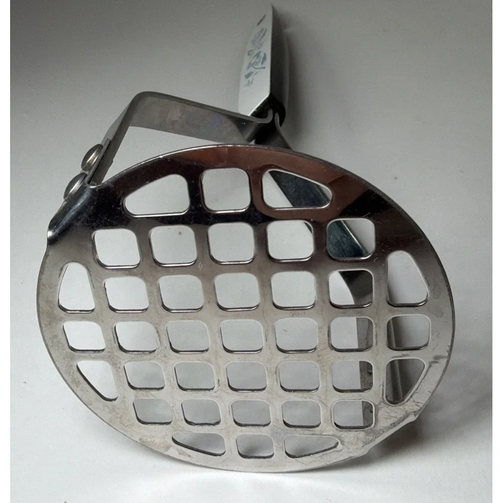 Vintage Stainless Steel USA Solid Serving Potato Masher Blue Cornflower Handle